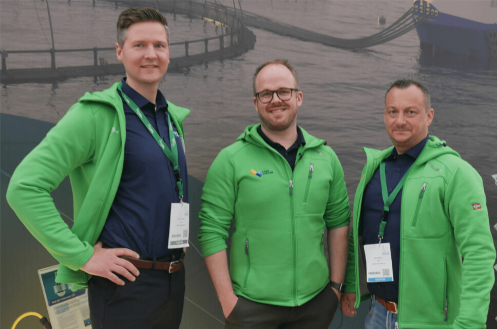 From left: Fjord Maritime chief commercial officer Øyvind Bakke, sales and marketing manager Torstein Nygaard and chief executive Vidar Rabben at Aquaculture UK.