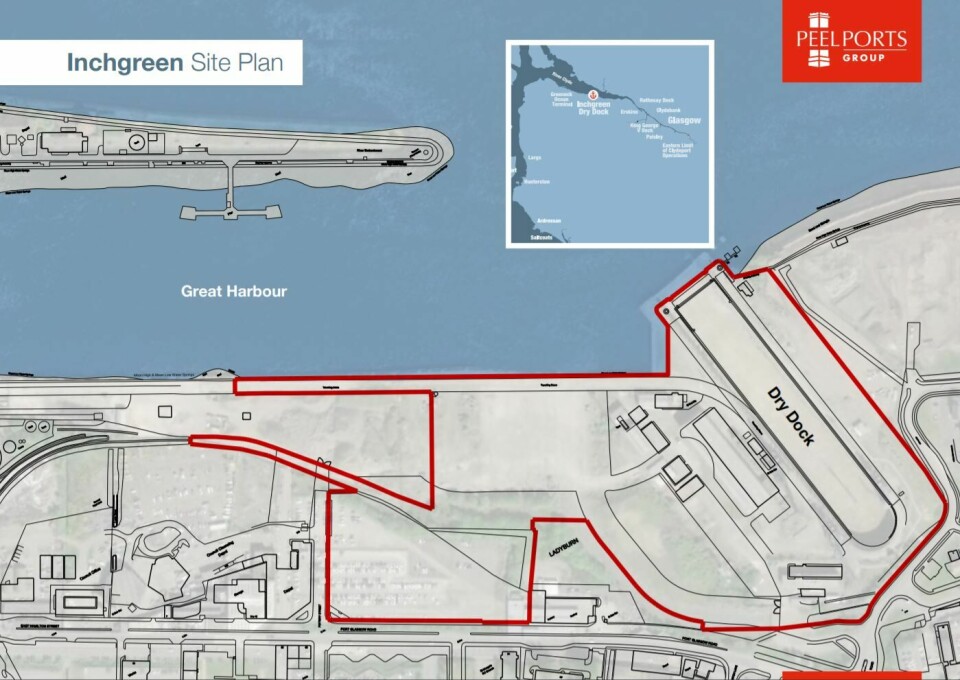 The development site and dry dock at Inchgreen are outlined in red. Graphic: Peel Ports.