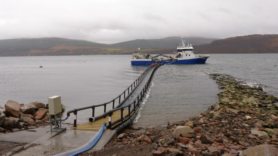 A smolt transfer pontoon at Loch Fyne, fabricated and installed by Aqua Nor exhibitor Fusion Marine Ltd,