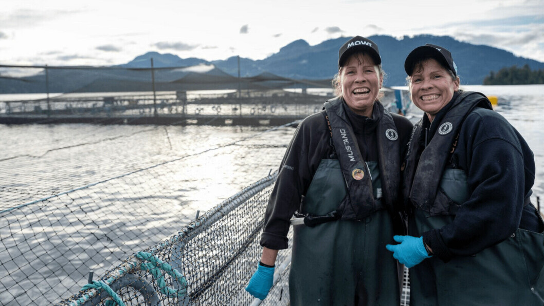 Workers on a Mowi salmon farm in BC. Salmon farming can create almost 10,000 jobs in the province by 2050 if politicians adopt a predictable policy approach, a report says. Photo: Mowi.
