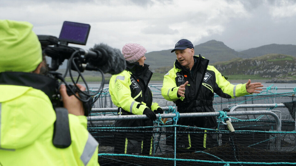Wester Ross director David Robinson explains the company's approach to presenter Cherry Healey during filming. Photo: Barbora Gaborova / Wester Ross.