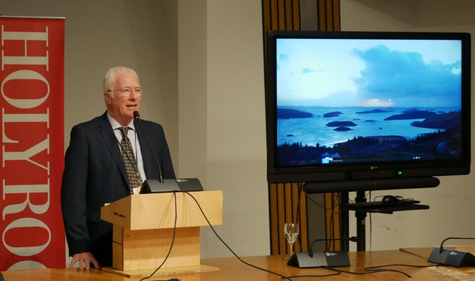 Scott Landsburgh introduces MSPs and members of the salmon industry to the new SSPO film at Holyrood last night. Photo: FFE