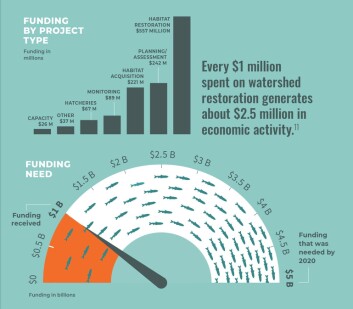 Washington has invested $1bn in salmon recovery, but it's not enough, says the report's authors. Graphic: State of Salmon report.