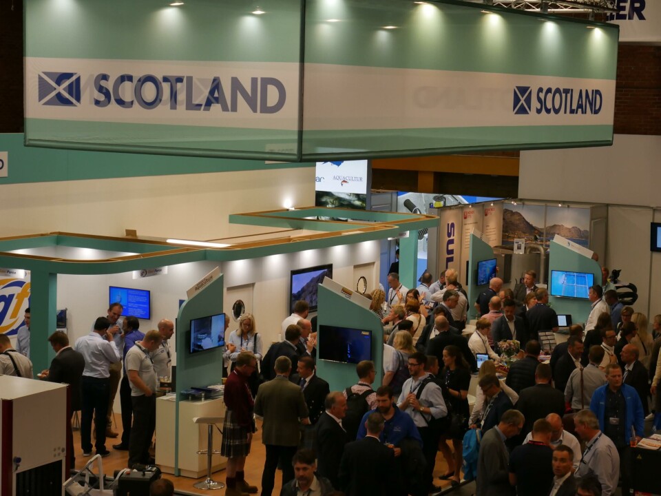 The Scottish Pavilion was crowded during today's reception. Photo: Fish Farming Expert.