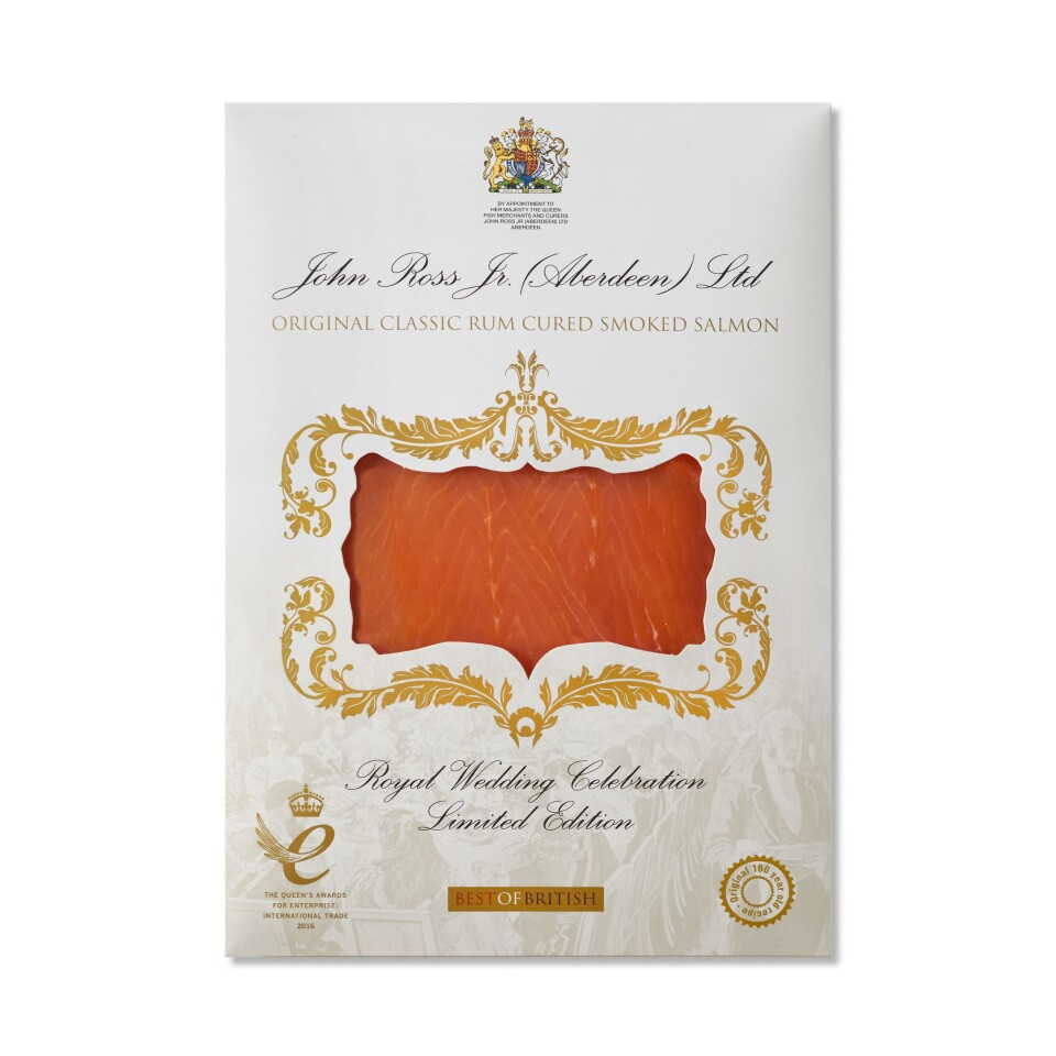 John Ross Jr's Original Rum Cured Smoked Salmon, produced for the last royal wedding. Click on image to enlarge.