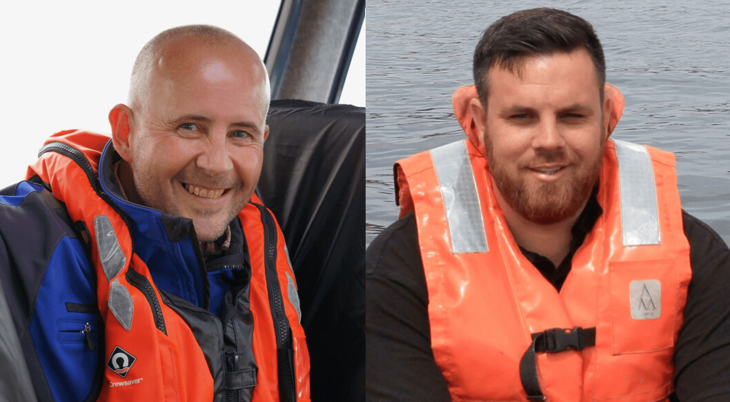 Duane Coetzer, right, is taking over the job of looking after SSF's Orkney farms from Richard Darbyshire, left, who will now concentrate solely on Shetland. Photo: SSF. Duane Coetzer, right, is taking over the job of looking after SSF's Orkney farms from Richard Darbyshire, left, who will now concentrate solely on Shetland. Photo: SSF.