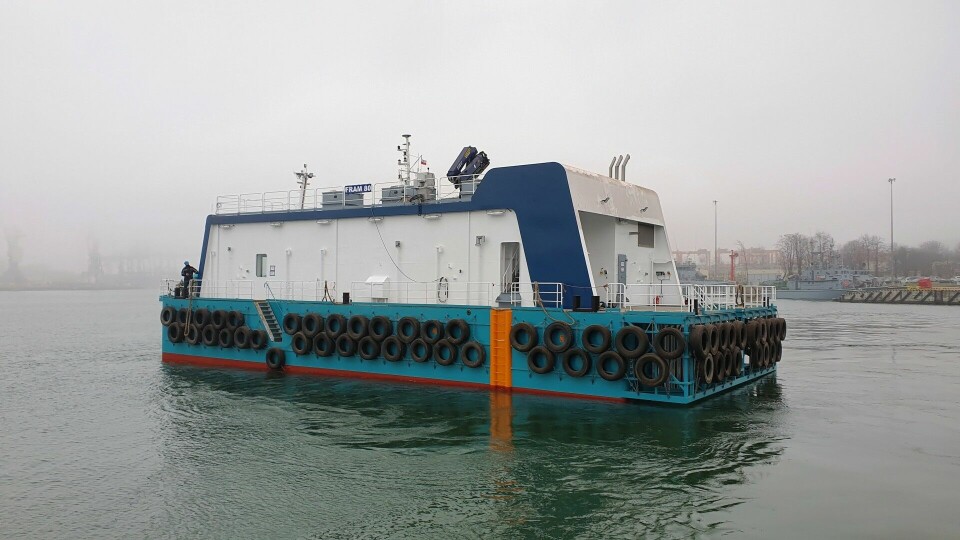 The ScaleAQ Nova 450 feed barge has begun a journey from Poland to the east coast of Spain. Photo: Scale AQ.