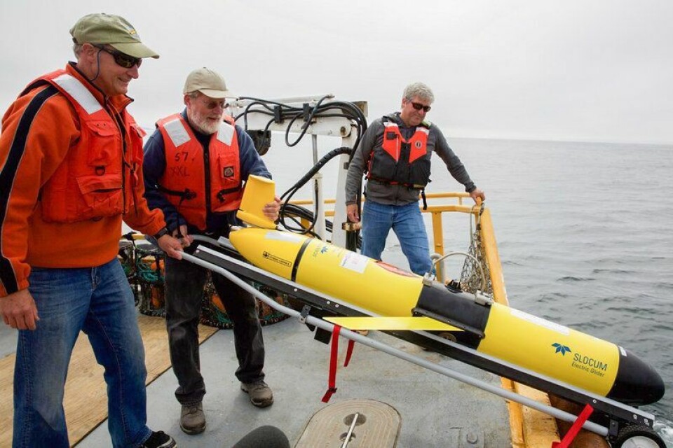 Picture: Jack Barth, Oregon State University oceanographer, deploys a glider that will spend weeks at sea collecting data on everything from dissolved oxygen levels to temperature. Source: Kristian Foden-Vencil/Oregon Public Broadcasting/npr.org