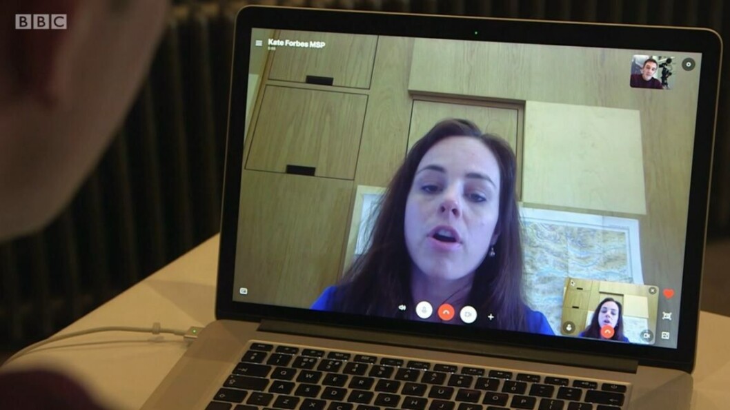 Kate Forbes speaks via the internet to One Show presenter Joe Crowley. Video grab: BBC Kate Forbes speaks via the internet to One Show presenter Joe Crowley. Video grab: BBC