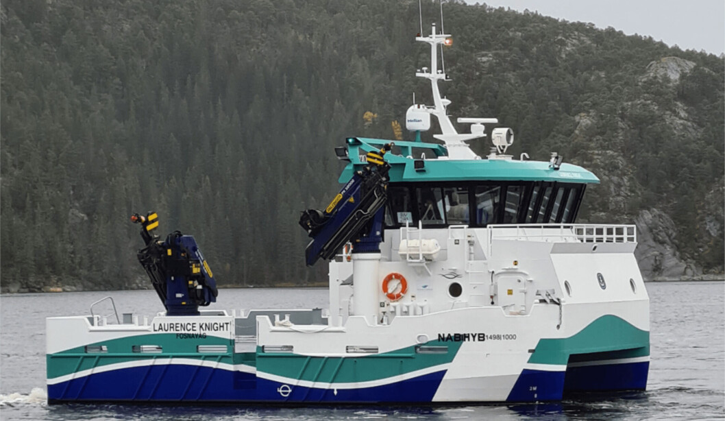 The <span class=" italic" data-lab-italic_desktop="italic">Laurence Knight</span> is Scottish fish farming's first hybrid power workboat. The <span class=" italic" data-lab-italic_desktop="italic">Laurence Knight</span> is Scottish fish farming's first hybrid power workboat.
