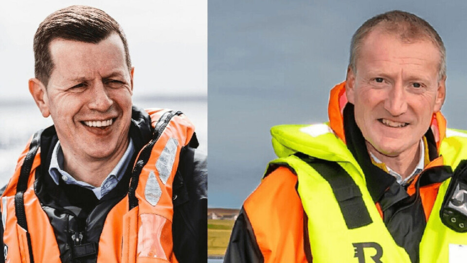 Scottish Sea Farms managing director Jim Gallagher, left, is stepping down as co-chair of the AILG and will be replaced by SSPO chief executive Tavish Scott. Photos: SSF and SSPO.