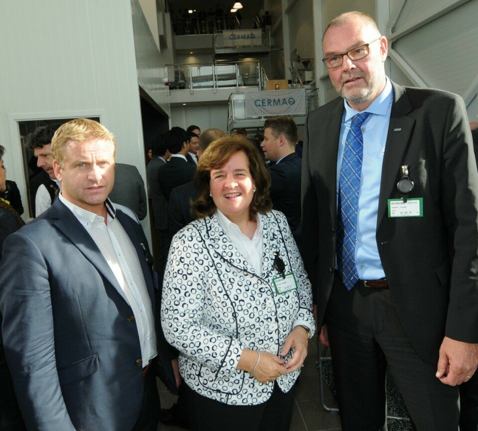 From left: Baader Norway chief executive Vidar Breiteig, company owner Petra Baader and Baader chief executive Robert Focke, at the opening.