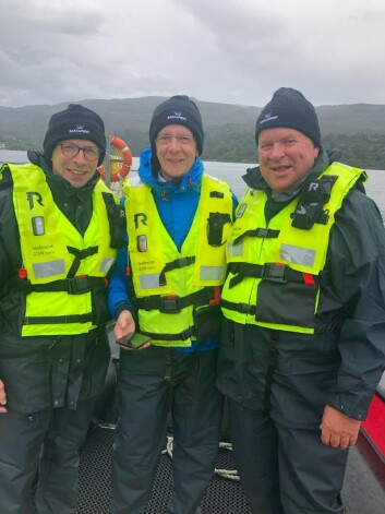 From left: Bakkafrost chairman Runi Hansen, chief executive Regin Jacobsen and board member Einar Wathne during a tour of Bakkafrost Scotland sites last week. Photo: LinkedIn. From left: Bakkafrost chairman Runi Hansen, chief executive Regin Jacobsen and board member Einar Wathne during a tour of Bakkafrost Scotland sites last week. Photo: LinkedIn.