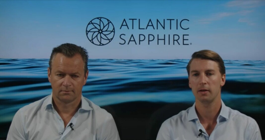 Johan Andreassen, left, and Karl Øystein Øyehaug give Atlantic Sapphire's H1 2022 update.