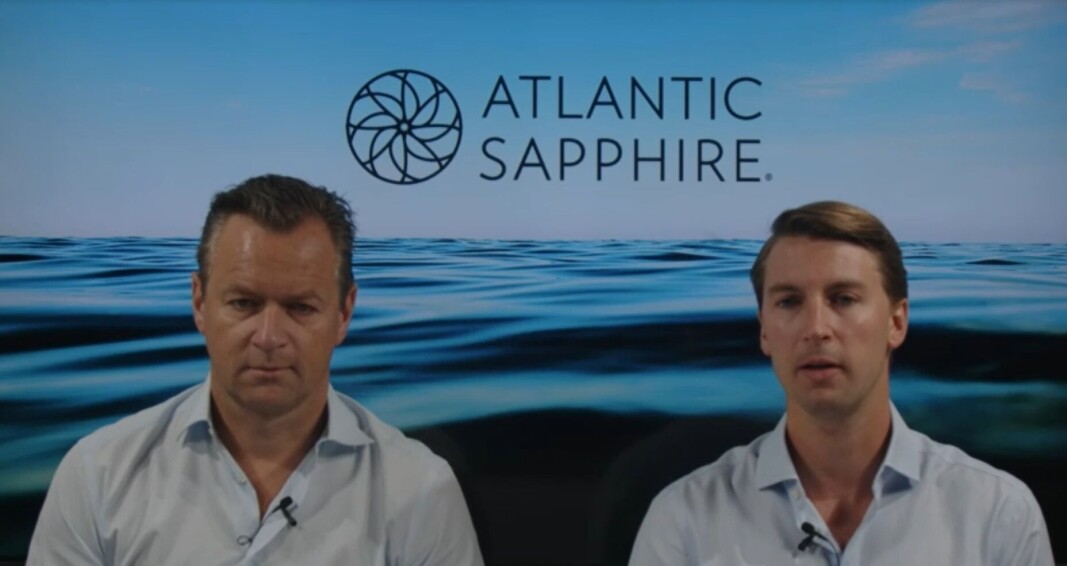 Johan Andreassen, left, and Karl Øystein Øyehaug give Atlantic Sapphire's H1 2022 update. Johan Andreassen, left, and Karl Øystein Øyehaug give Atlantic Sapphire's H1 2022 update.