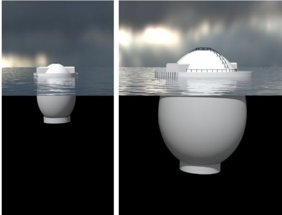 The first Egg will be built 21 metres high and 15 metres in diameter, and will have a farming volume of 1,850 cubic metres. This is only a tenth of the volume of the larger Egg, but paves the way for the main project's 44 metre high constructions. The 'MiniEgg' that is under construction will be ready to receive fish in March 2022. Photo: Hauge Aqua.
