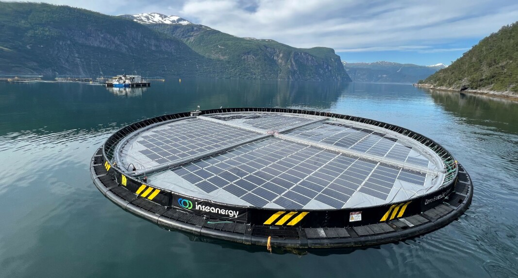 Inseanergy's floating solar power plant installed at Hofseth Aqua's fish farm in Storfjorden, Norway. Inseanergy's floating solar power plant installed at Hofseth Aqua's fish farm in Storfjorden, Norway.
