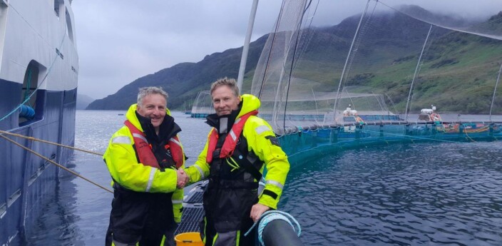Peter Walker, Mowi's freshwater farm manger from Loch Ness, accompanied his smolts for a safe hand over to Alex Harvey at Loch Hourn. Peter Walker, Mowi's freshwater farm manger from Loch Ness, accompanied his smolts for a safe hand over to Alex Harvey at Loch Hourn.