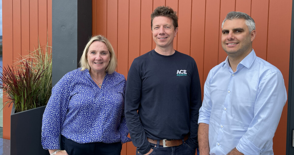 From left: Ace Aquatec's sales chief Tara McGregor-Woodhams; chief executive Nathan Pyne-Carter; and Europe, Middle East and Africa sales & partnership manager Costa Skotidas, who oversaw the Stamatiou Aquaculture project.