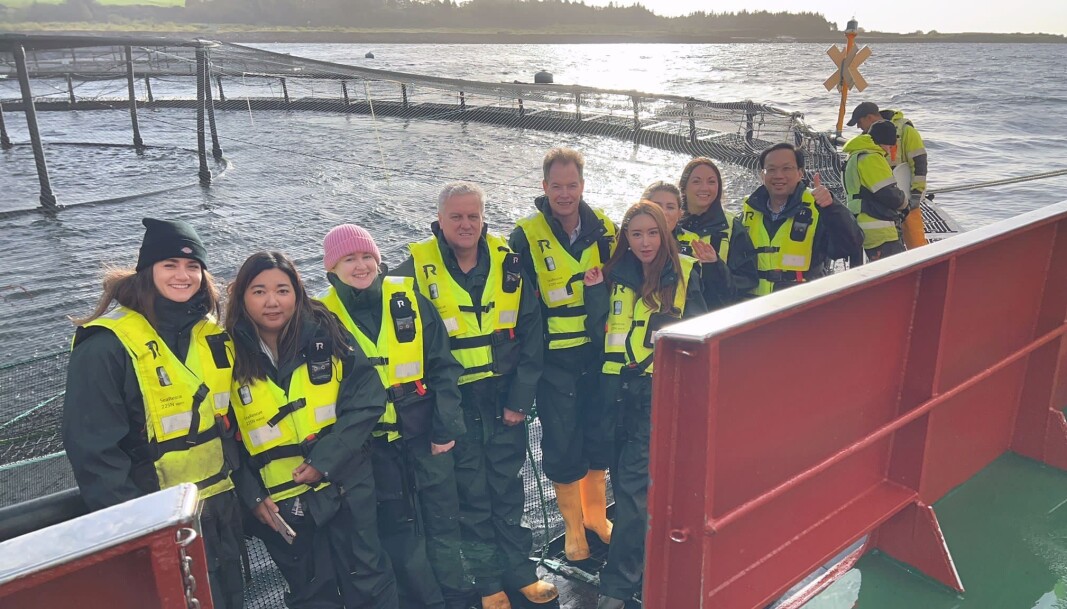 Bakkafrost Scotland shows a Thai trade delegation one of its fish farms. Bakkafrost Scotland shows a Thai trade delegation one of its fish farms.
