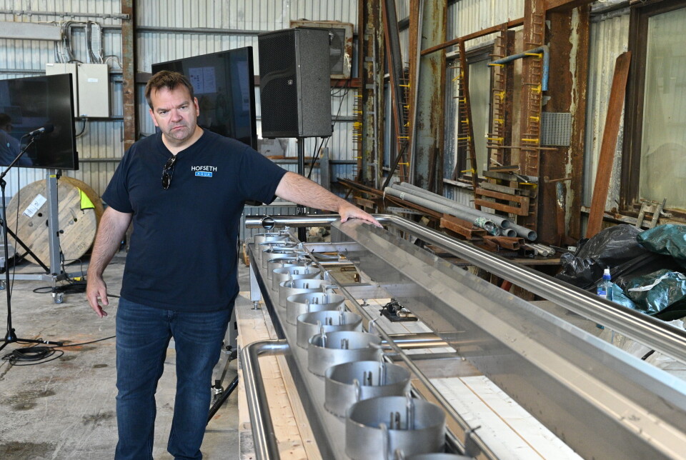 Roger Hofseth with a model of the layout as it will be per tunnel. The model is on display in the building which today stands on the quay outside the mine. Each tank will be an individual biological zone.