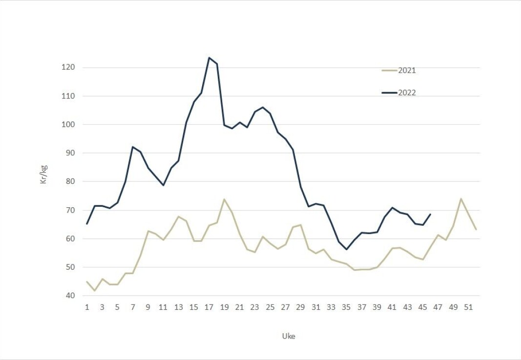 The spot price is a long way from this year's peak but remains higher than at the same time last year. The spot price is a long way from this year's peak but remains higher than at the same time last year.