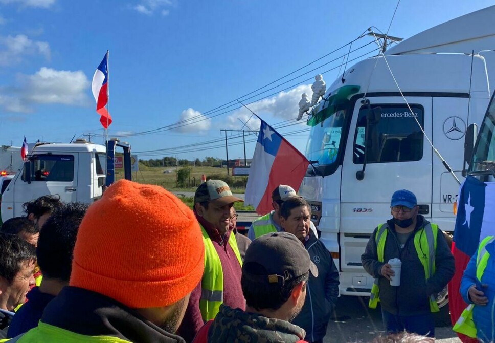 Striking truckers in Chile's salmon capital, Puerto Montt, yesterday.