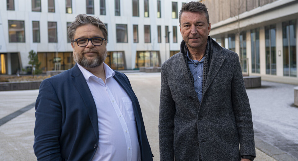 Norwegian Mountain Salmon chief executive Bård Hjelmen, left, and Arne Sekkingstad, the company's project manager for logistics and material handling.