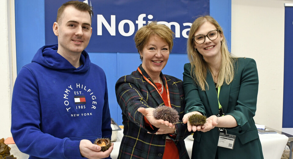 European Aquaculture Society president and Nofima chief executive Bente E Torstensen, centre, holds a sea urchins during the establishment of a Norwegian national network for new farming species. She is pictured with Lars-Arne Boge, manager of Spiny Seafood AS, left, and Oda Bjørnsborg, communications advisor at Nofima. 'AE2023 will provide a great opportunity for discussing new and innovative ideas to address challenges and opportunities as well as up scaling already proven concepts and solutions of diversification in aquaculture industry,' says Torstensen.