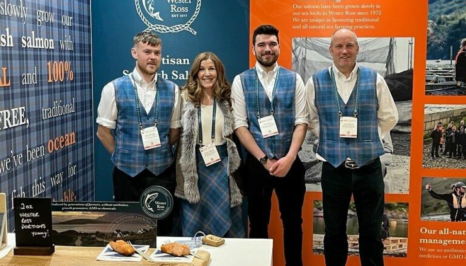 Wester Ross Salmon managing director Gilpin Bradley, right, and his team in Boston for the three-day SENA event which finished yesterday.