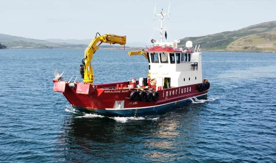 The Geraldine Mary has an upgraded forward crane and deck winch to cope with the increasing size and weight of salmon pens.