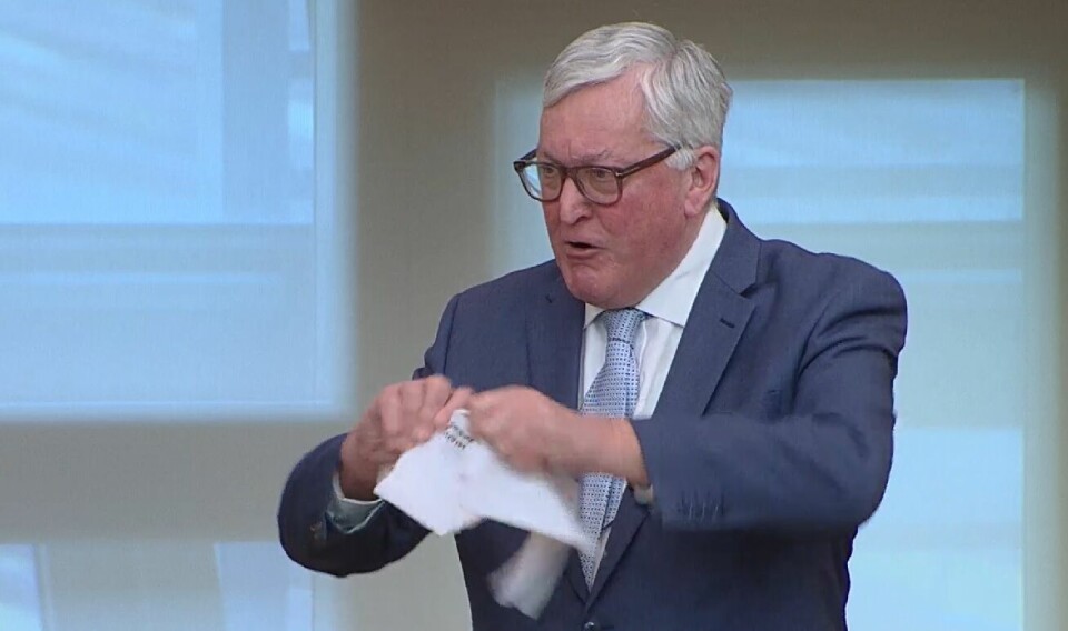Former Rural Affairs Secretary Fergus Ewing tears up his copy of the HPMA consultation document during a debate in the Scottish Parliament yesterday.