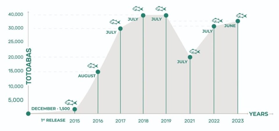 EOF has released a total of 210,000 totoaba juveniles since 2015.