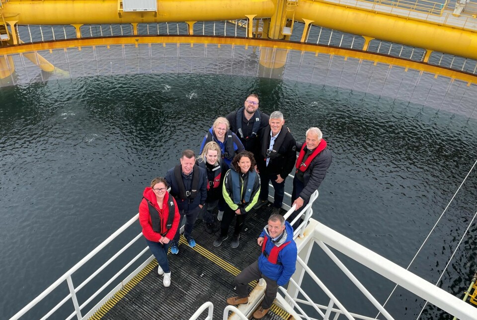 A visit to Ocean Farm 1. Back row from left: SalMar chief strategy officer Runar Sivertsen; chief executive Frode Arntsen; and chairman Gustav Witzøe. Centre: SSF head of sustainability and development Anne Anderson (blue jacket), Scottish Government Marine Directorate head of aquaculture development Jill Barber (red and black life jacket); Rural Affairs Secretary Mairi Gougeon (yellow sleeves). Front from left: Annabel Turpie, Marine Scotland director; SSF managing director Jim Gallagher; Malcolm Pentland, depute director (community & economy), Marine Directorate.