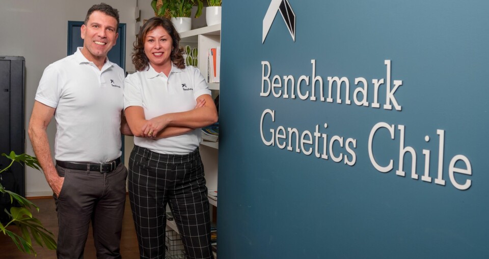 Ova to you, Berta: Former Benchmark Genetics Chile general manager Pablo Mazo with his successor, Berta Contreras Mutis.