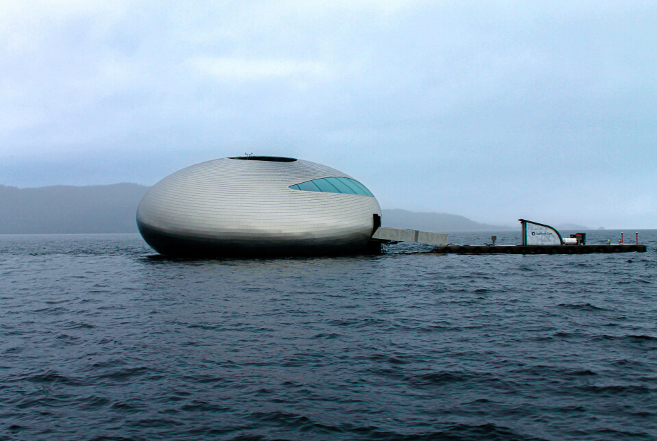 The Salmon Eye is mounted on a floating platform in Norway's Hardangerfjord.