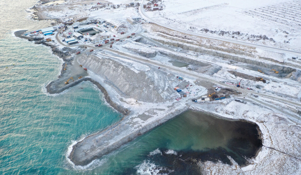 Excavation work under way at Andfjord Salmon's Kvalnes site last year. The company has raised a generation of salmon in its first pool (top left of photo) and it builing 12 pools in the two huge trenches on the right.