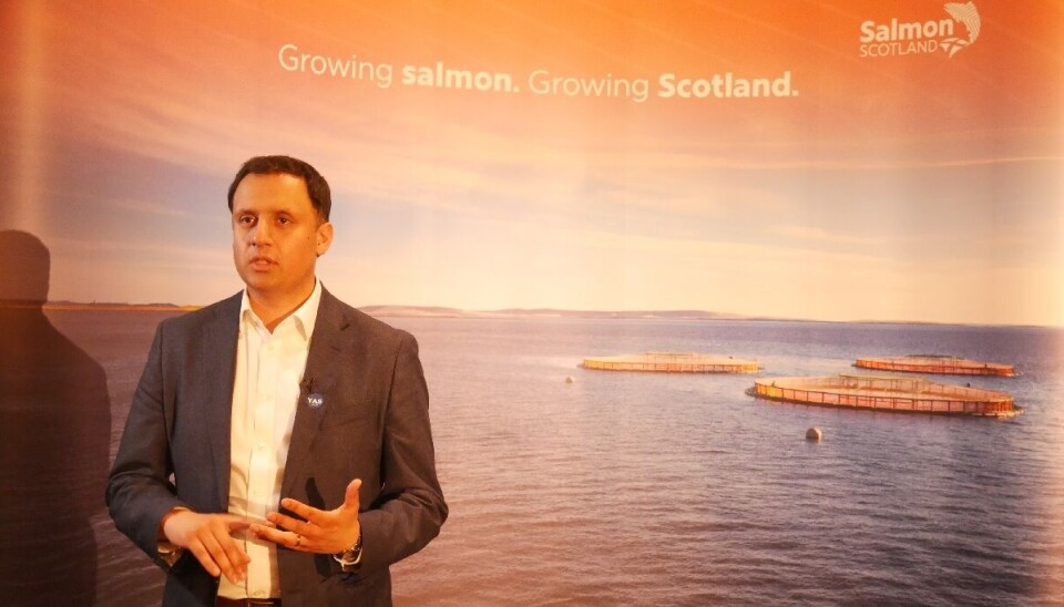 Anas Sarwar speaking during his visit to Aquaculture UK yesterday.