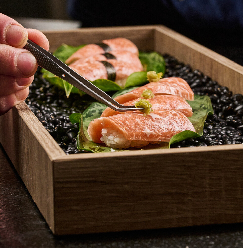 Wanda Fish's cell-grown/plant-based bluefish tuna used in sushi.