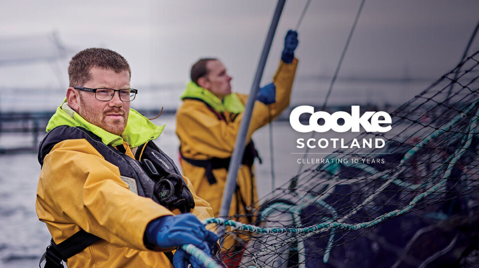 Cooke Scotland's new Facebook page picture, featuring the revised global branding - the word 'aquaculture' has been dropped, and the word 'Cooke' now has no spacing between the letters.