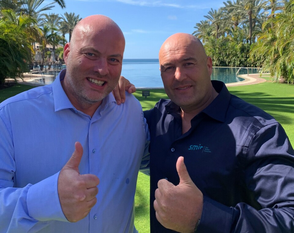 Andfjord Salmon COO Christian Torgersen, left, and Smir Group sales manager Frode Rygh.
