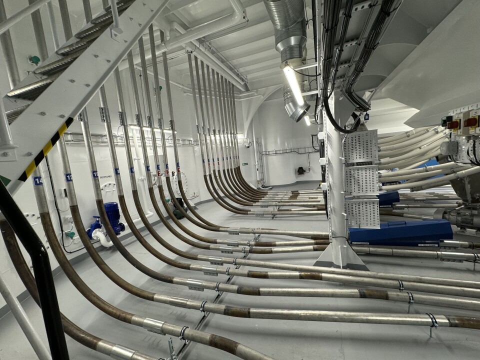 The barge has 16 feed lines, which means it can supply every pen at the same time.