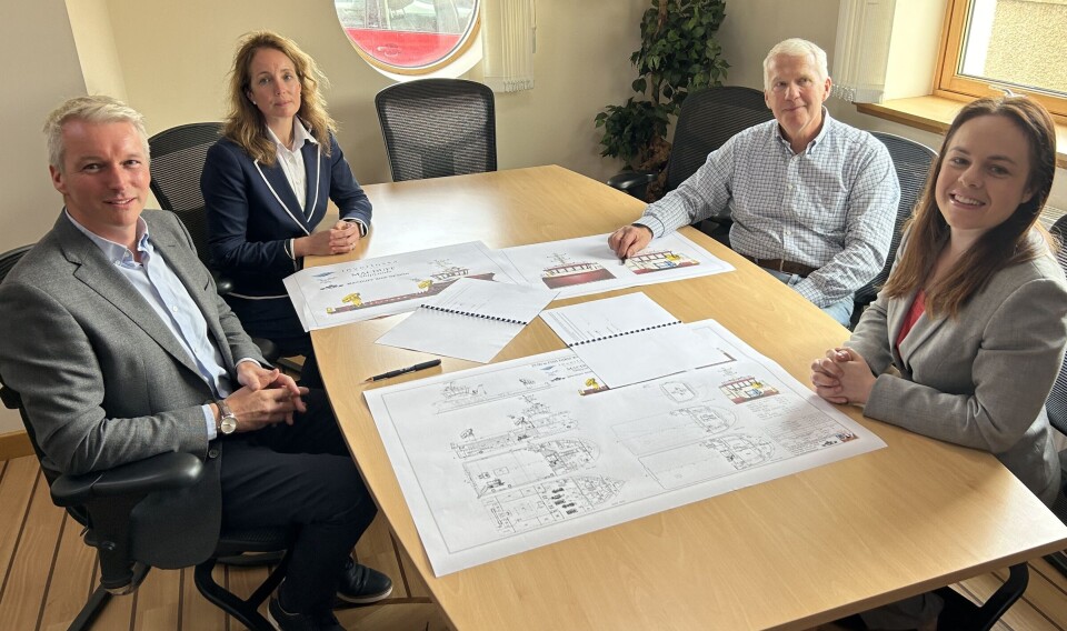From left: Inverlussa managing director Ben Wilson and project co-ordinator Naomi Knight; Macduff Shipyards managing director John Watt; and Deputy First Minister Kate Forbes.