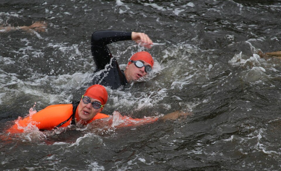 Swimmers taking part in last year's Staffin Triathlon. Wetsuits are compulsory because of the cold water in Staffin Bay.