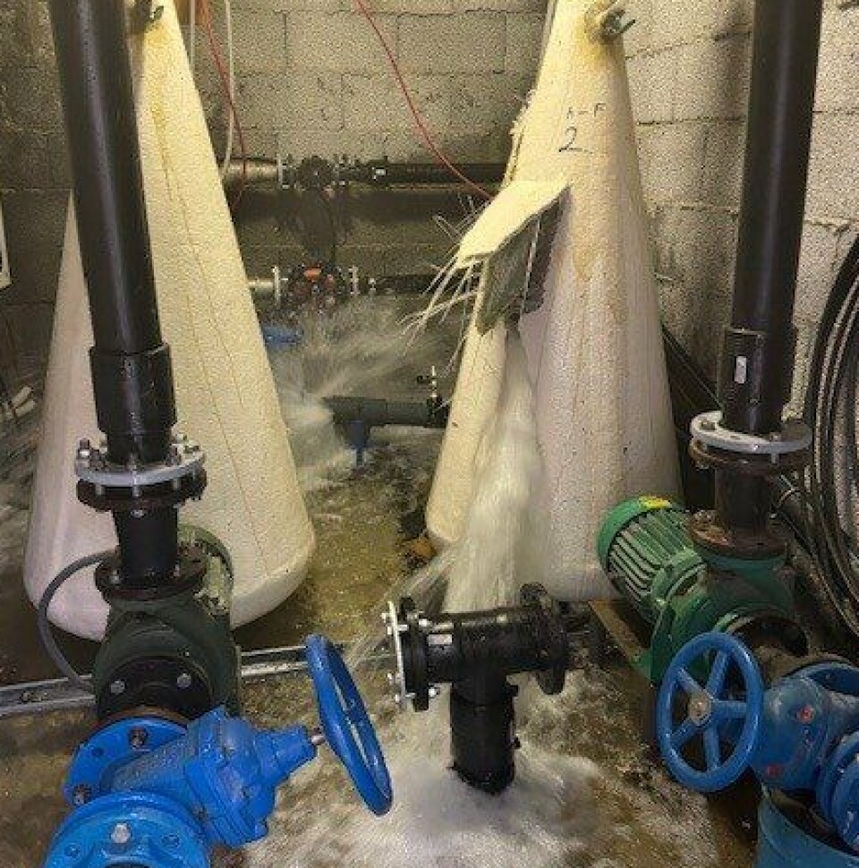 Water spills from the ruptured oxygen cone.