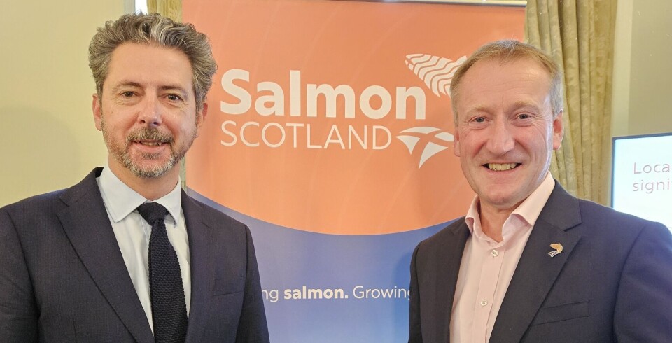 Na h-Eileanan an Iar MP Torcuil Crichton, left, and Salmon Scotland chief executive Tavish Scott at a breakfast briefing hosted for Scottish MPs by Crichton today.