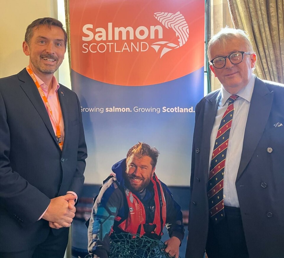 Salmon Scotland's James Park, left, with Liberal Democrat MP Jamie Stone.
