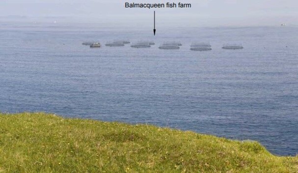A photomontage of how the fish farm will look from a coastal path said to be used by around six people per day.