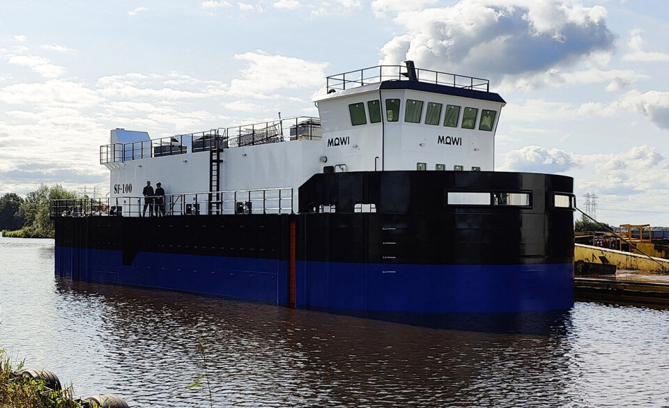 The 400-tonne steel feed barge next to the Nauplius yard in Groningen, the Netherlands.
