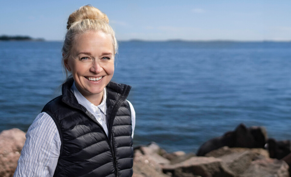 Hailia chief executive Michaela Lindström and, inset, the upcycled salmon that is on sale in Finland. The ready-to-eat fish product is affordable and convenient, providing a sandwich filling, salad ingredient, or cooking ingredient.